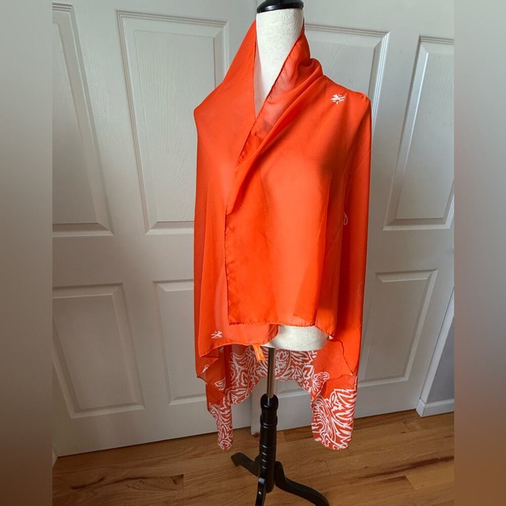 Estée Lauder Orange White Floral Wrap Shawl‎ Vintage 2005 Resortwear Beach Cover